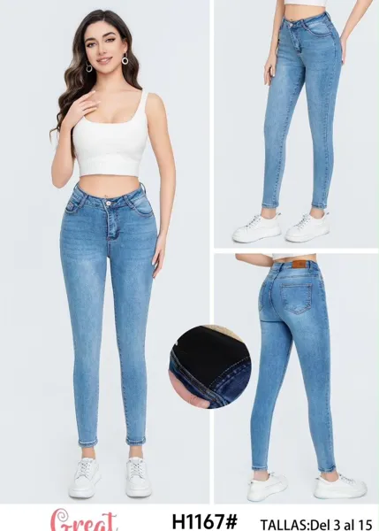 Jeans skinny de mezclilla clara stretch tiro alto para mujer