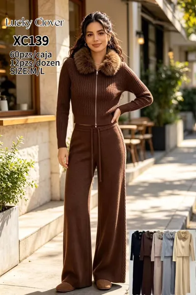 Conjunto de punto con cuello de pelo