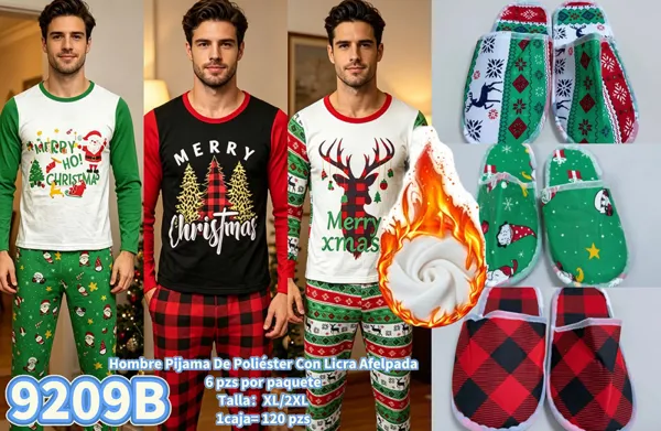 Pijama navideña afelpada de dos piezas para hombre