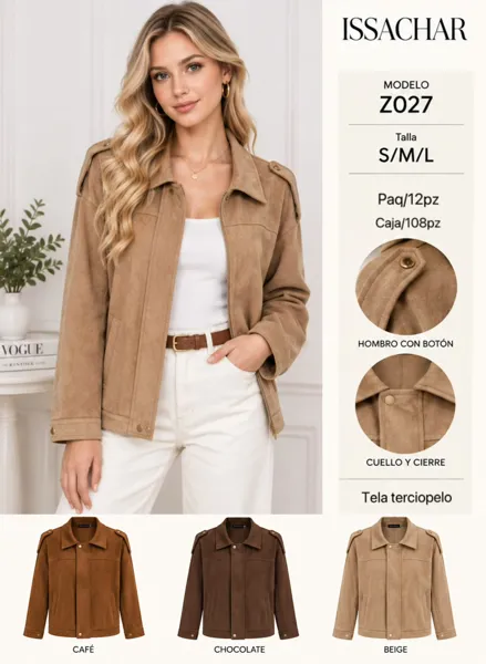Chaqueta de gamuza con hombreras y botones para mujer
