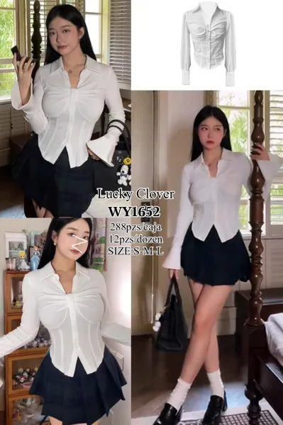 Blusa de manga larga corte corset con puños acampanados para mujer