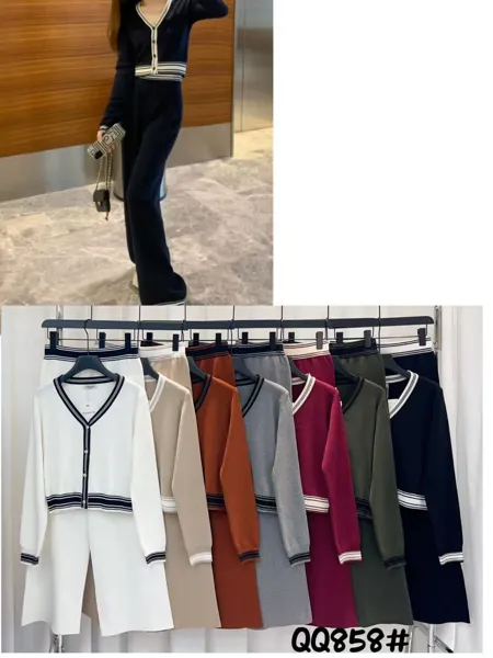 Conjunto de cárdigan y pantalón-QQ858