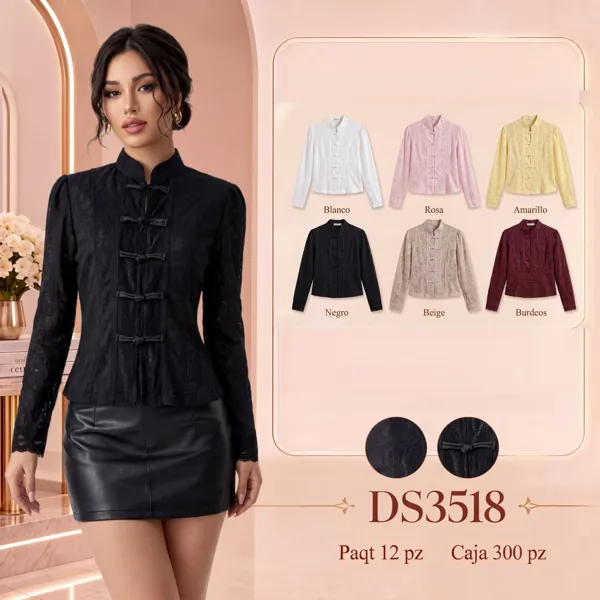 Blusa de encaje con cierre de nudos