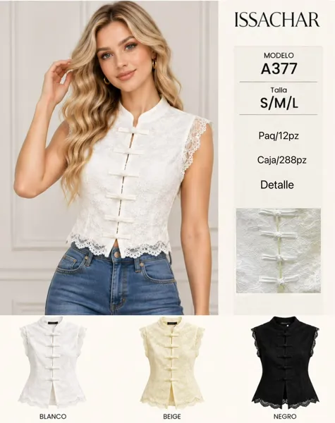 Blusa de encaje con cierre de nudos chinos