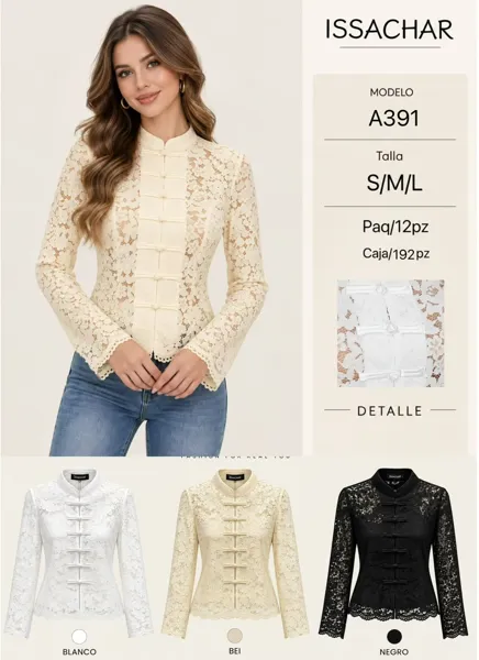 Blusa de encaje con cierre de nudos