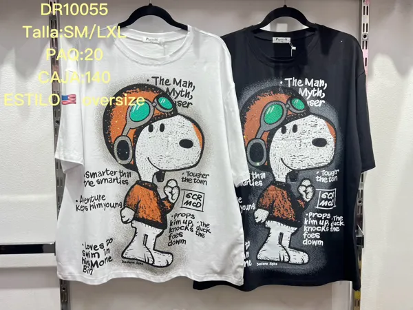 Playera oversize estampado de perrito aviador con pedrería para mujer