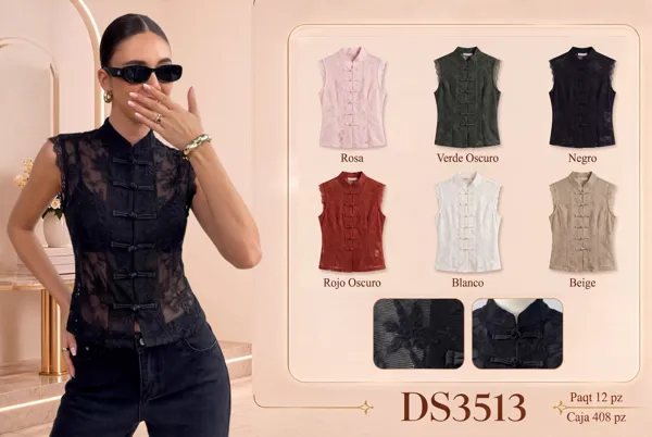 Blusa sin mangas con cierre de nudos chinos