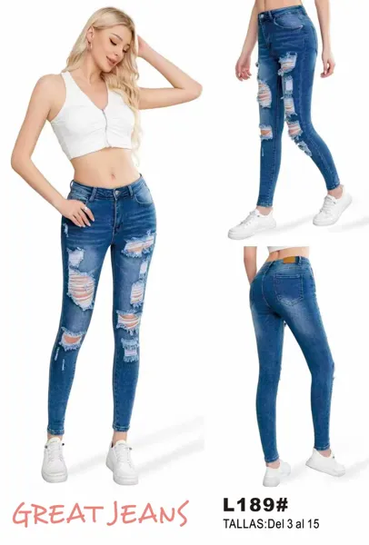 Jeans skinny rotos de mezclilla para mujer