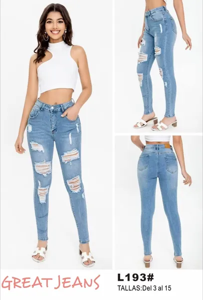Jeans skinny rotos tiro alto claros para mujer