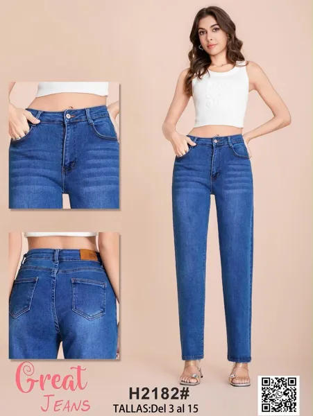 Jeans rectos tiro alto de mezclilla para mujer