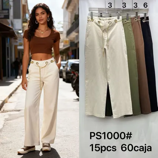 Pantalón Palazzo con Cinturón de Cadena-PS1000