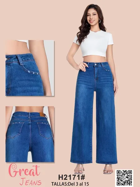 Jeans palazzo de pierna ancha tiro alto para mujer