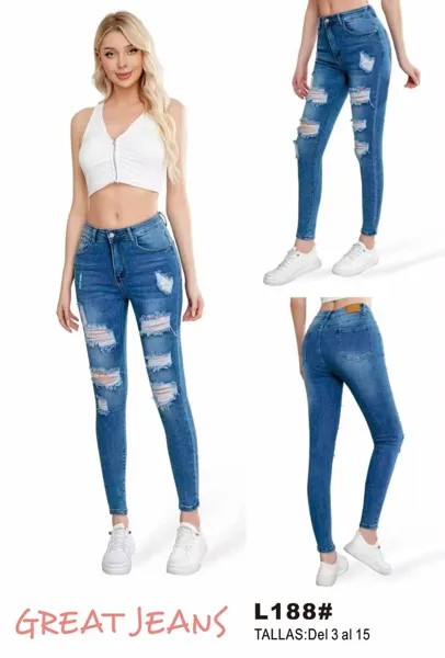 Jeans skinny rotos tiro alto de mezclilla para mujer