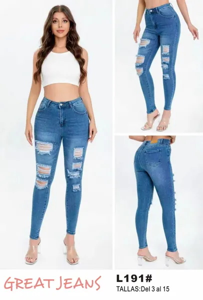 Jeans skinny desgastados de mezclilla para mujer
