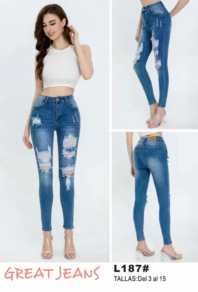 Jeans skinny rotos con parches internos para mujer