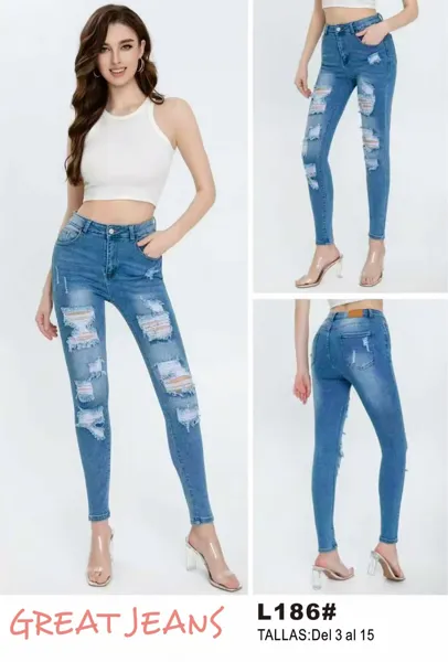 Jeans skinny rotos azul claro para mujer