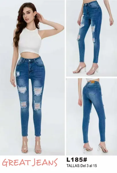 Jeans skinny rotos tiro alto azul medio para mujer