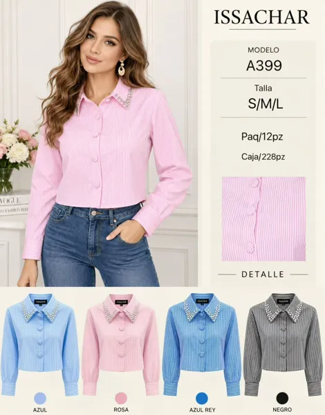 Camisa de rayas con cuello decorado