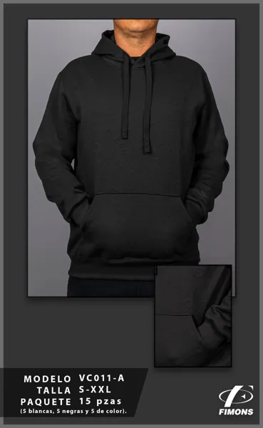 Sudadera con capucha negra con monograma en relieve