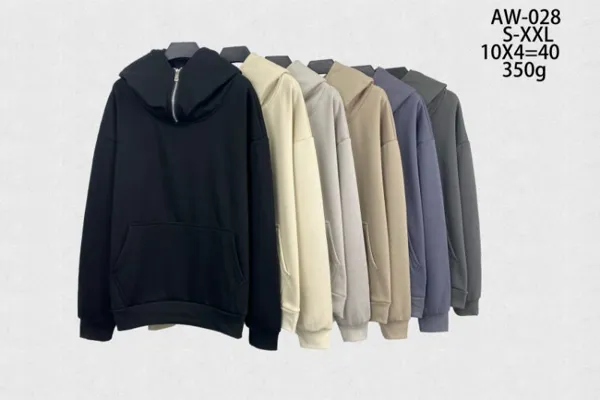 Sudadera lisa con capucha, medio cierre y bolsillo canguro para hombre
