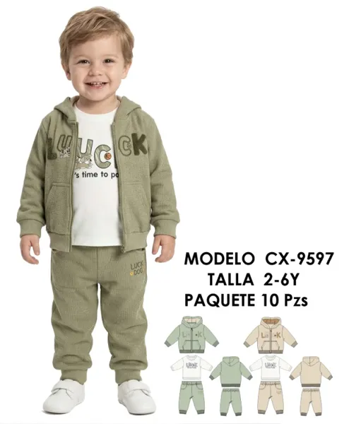 Conjunto de 3 piezas de pana: sudadera con capucha, playera y pantalón para niño