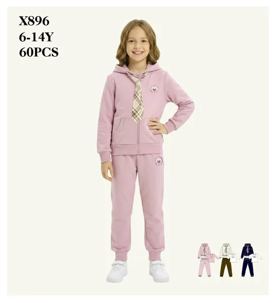 Conjunto de 3 piezas: sudadera con capucha y corbata, playera y pantalón jogger para niña