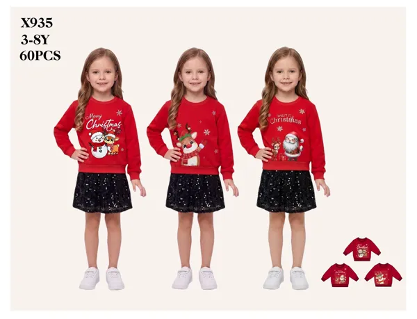 Sudadera navideña con estampado de Santa, reno y muñeco de nieve para niña