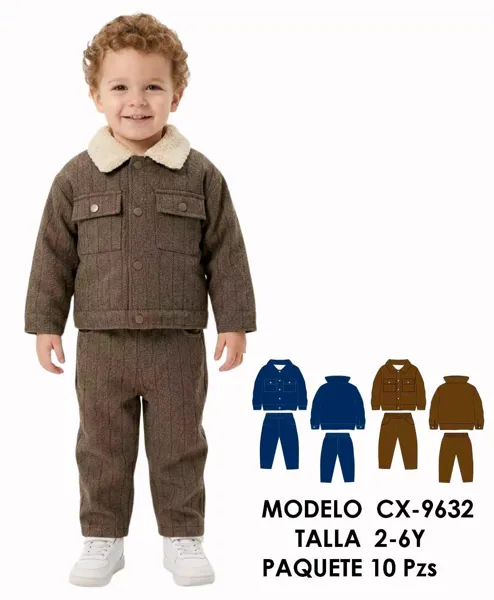 Conjunto de 2 piezas: chamarra con cuello de borrego y pantalón para niño