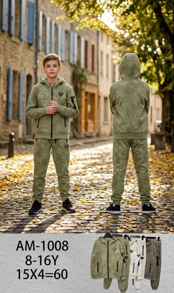 Conjunto de 2 piezas: sudadera con capucha y cierre y pantalón jogger deslavado con bolsillos para niño