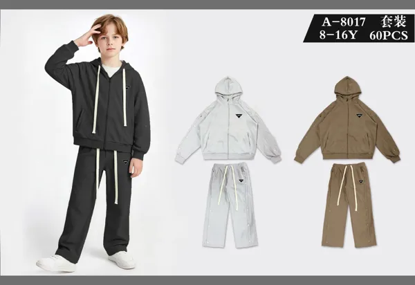 Conjunto de 2 piezas: sudadera con capucha y cierre y pantalón con broches laterales para niño