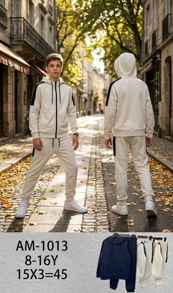 Conjunto deportivo de 2 piezas: sudadera con capucha y cierre y jogger con franjas en contraste para niño