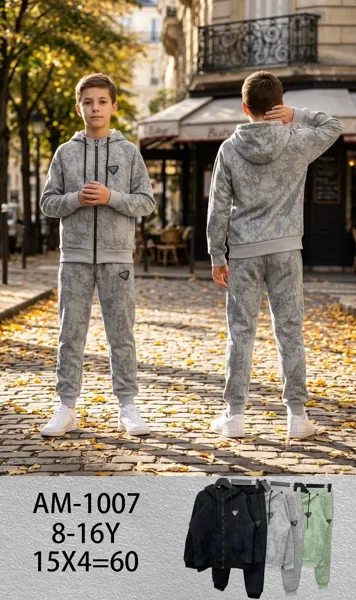 Conjunto de 2 piezas: sudadera con capucha y cierre y pantalón jogger de felpa deslavada para niño