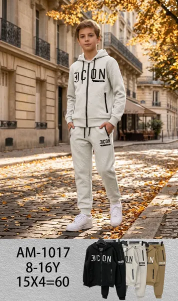 Conjunto de 2 piezas: sudadera con capucha y cierre y jogger texturizado con estampado Icon para niño
