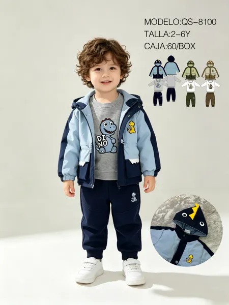 Conjunto de 3 piezas: chamarra con capucha de dinosaurio, sudadera y pantalón jogger para niño