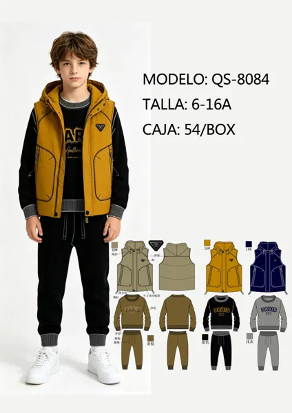 Conjunto de 3 piezas: chaleco con capucha, sudadera y pantalón jogger para niño