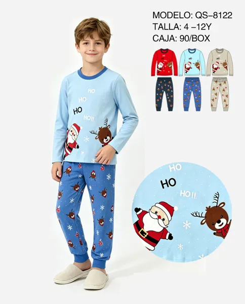 Pijama navideña de 2 piezas con Santa Claus y reno para niño