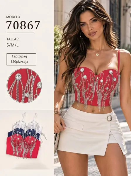 Corset con flecos de pedrería