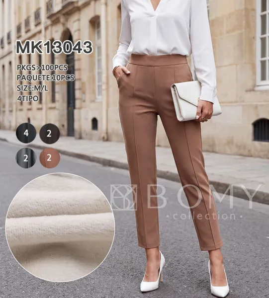 Pantalón de vestir afelpado con bolsillos para mujer
