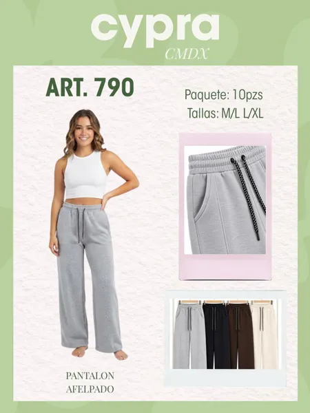 Pantalón afelpado recto con jareta y bolsillos para mujer