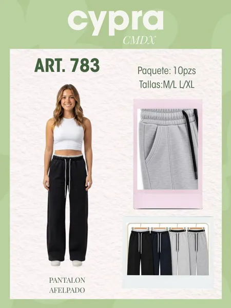Pantalón afelpado recto con pretina de contraste para mujer