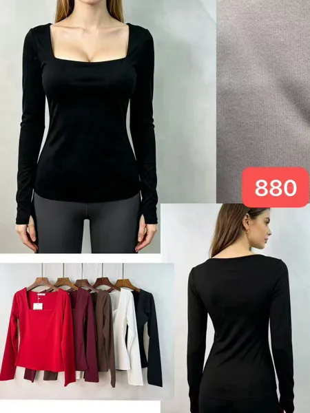 Blusa de manga larga con escote cuadrado