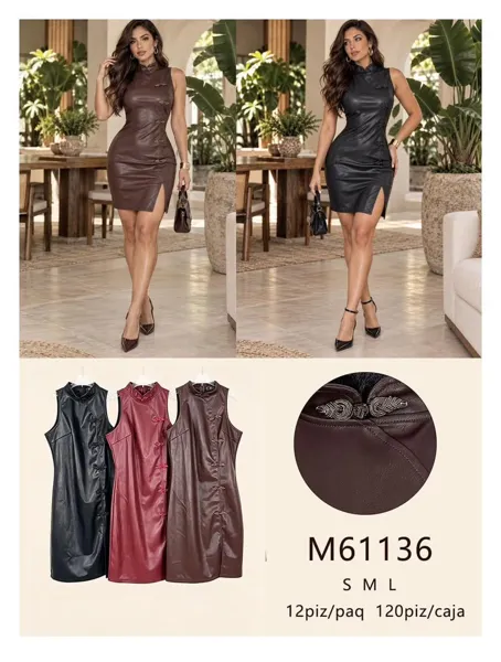 Vestido corto de cuero sintético