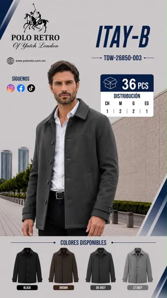 Abrigo corto de paño con botones para hombre