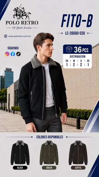 Chamarra con cuello de borrega y cierre para hombre