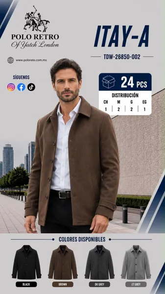 Abrigo corto de paño con botones para hombre