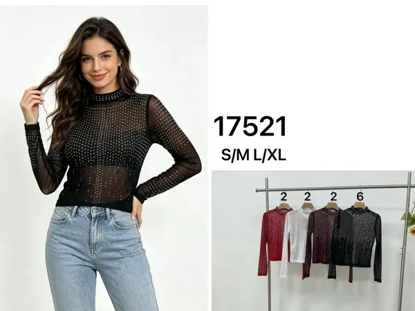 Blusa de malla con pedrería