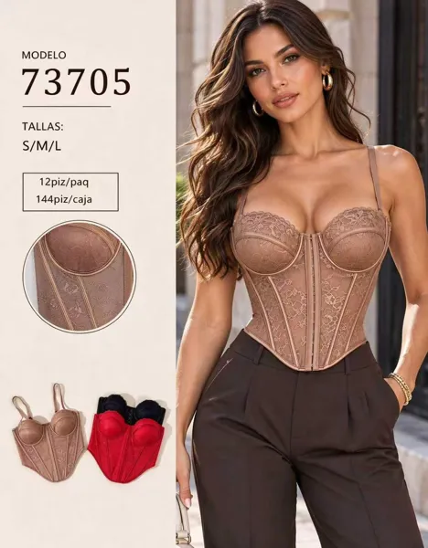 Corsé de encaje con copas y tirantes para mujer