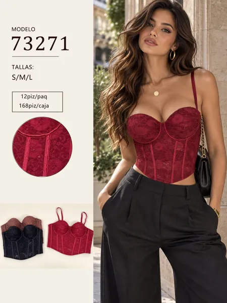 Corsé de encaje con copas y varillas para mujer