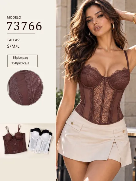 Corsé de encaje con copas y detalle de pestañas para mujer