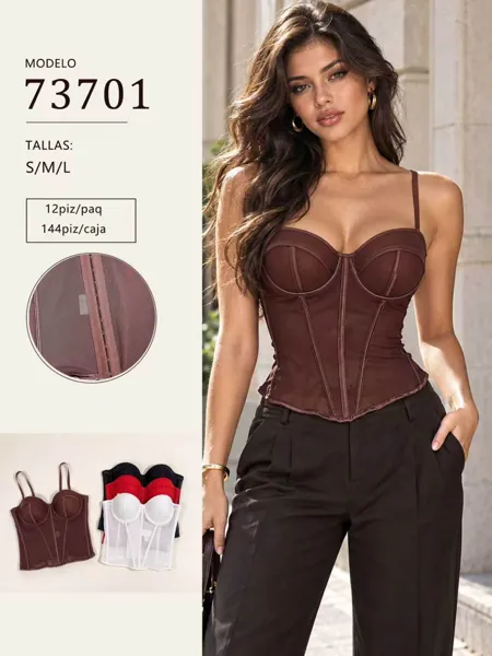 Corset de malla con varillas y tirantes para mujer